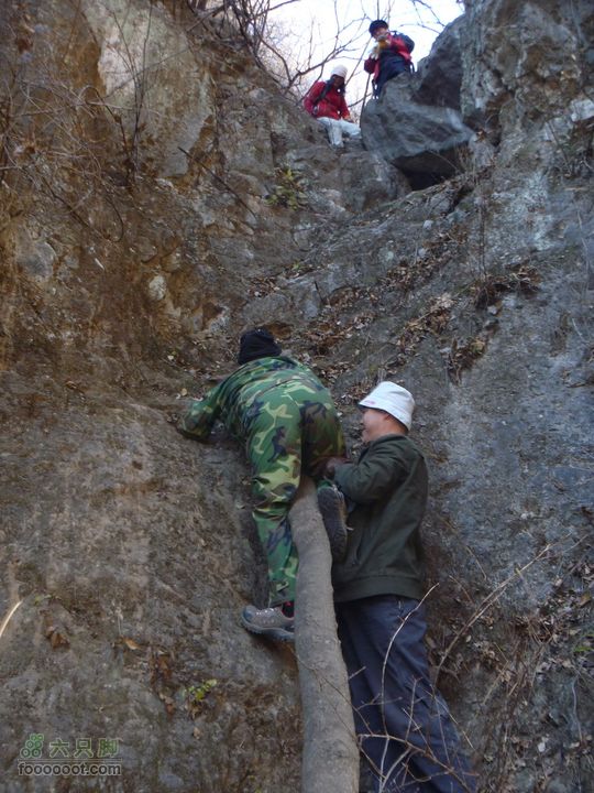 【灰地-十字道-铁陀山-滴水岩】空山岂无意在这个断崖一个好友和我率先滑下，在锯断1棵大树后，搭起滑竿接下其他人