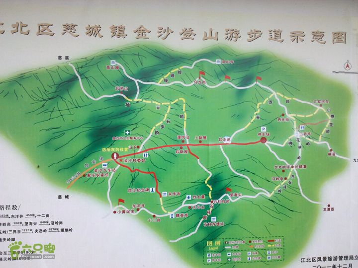 金沙-夹岙岭-方家河头-西兆岗-三界亭-桃花岭-横溪村金沙游步道示意图