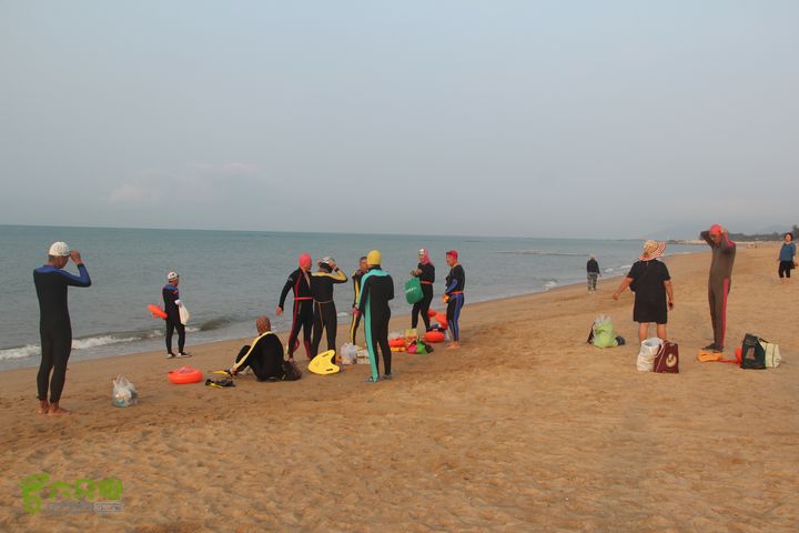 20130402--三亚横渡西岛（老人游泳队）成功登陆！出发前, 各项准备工作进行中。。。。