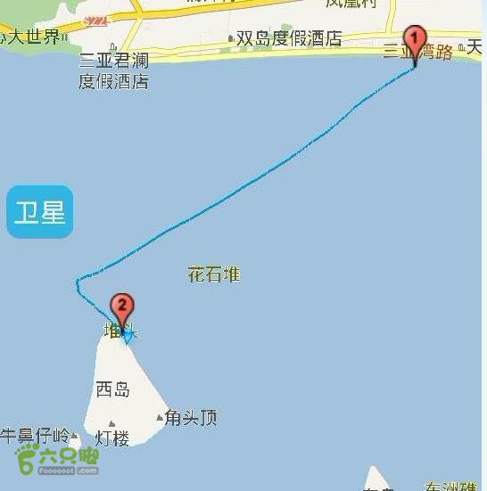 20130402--三亚横渡西岛（老人游泳队）成功登陆！5-2横渡轨迹