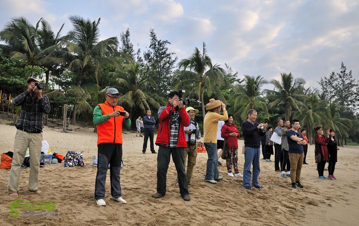 2013-12-26 横渡三亚湾东岛我们已经下水了， 岸边的人群在送行！