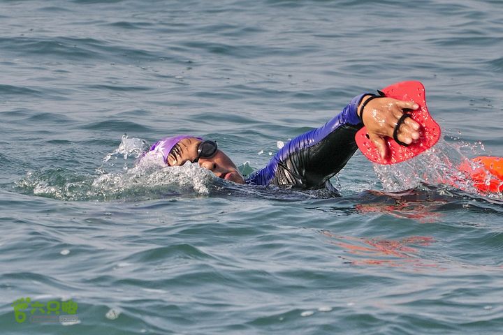 2013-12-26 横渡三亚湾东岛老刘， 我！  全程自由泳。