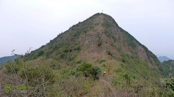 瓯北山脊登顶胜美尖后，从山顶上下来，红旗处是胜美尖