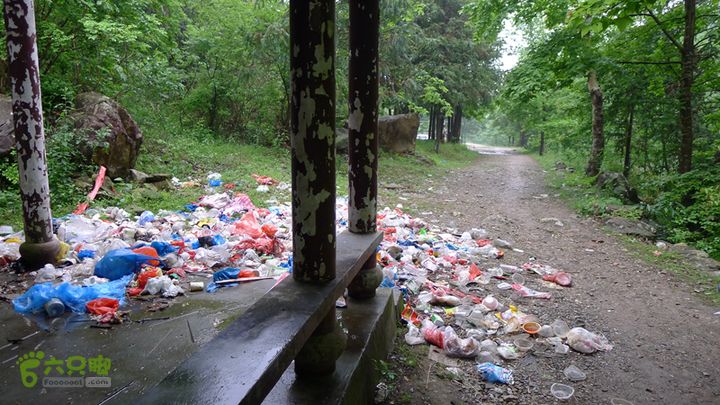 雁荡山狮子山五马尖筋竹涧售票处门口的垃圾