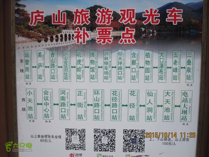 20151014江西庐山东线景区（东到五老峰的四峰）庐山旅游观光车东线站点（不同地方站点显示不同）